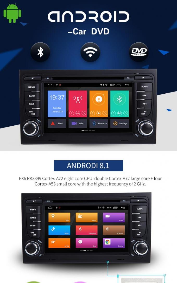Андроид 8,1 ДВД-плеера автомобиля Ауди экрана касания 7 дюймов с портом УСБ ТВ ГПС
