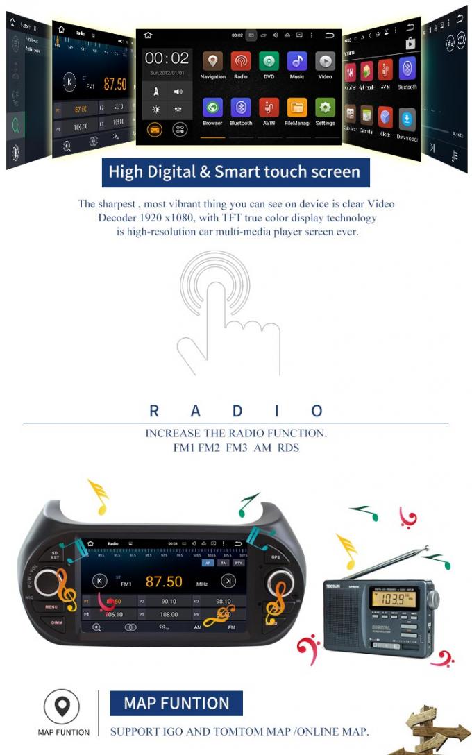 Андроид 7,1 игрока автомобиля ДВД стерео для радио УСБ Фиорион ГПС СД